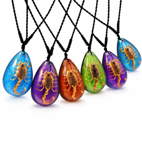Real Golden Scorpion in Teardrop Acrylic Necklace