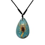 Real Golden Scorpion in Teardrop Acrylic Necklace