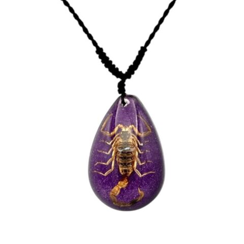 Real Golden Scorpion in Teardrop Acrylic Necklace