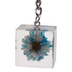 Real Daisy in Acrylic Cube Keychain – Blue