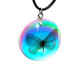 Real Butterfly in Iridescent Acrylic Necklace
